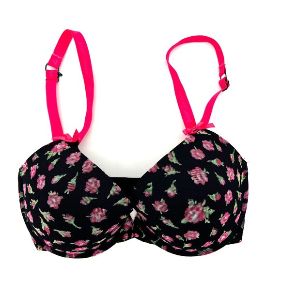 Betsy Johnson Other - Betsey Johnson Intimates Black Bra Lingerie With Pink Floral Rose Pattern 32DD